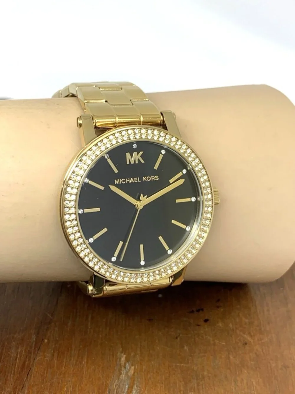 Michael Kors Women's Watch MK7547 Corey Quartz Black Dial Gold Tone Steel 38mm